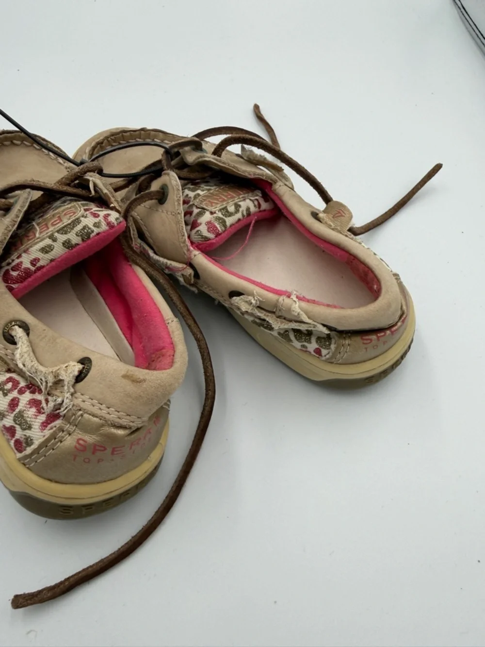 Sperry Toddler Girls 10.5 Tan Leopard Cheetah Moccasin Boat Shoes Pink Lining